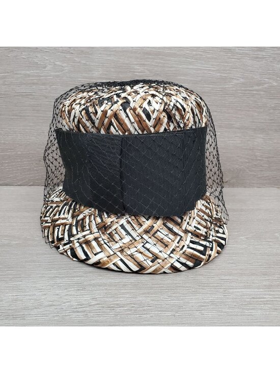 Vintage woven hat with mesh overlay and black hat box main image 15
